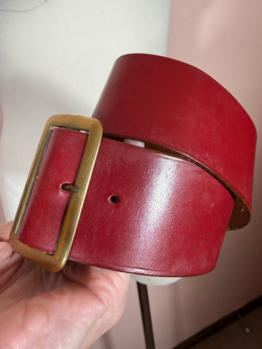 Vintage burgundy leather wide Belt small minimalist 1970’s